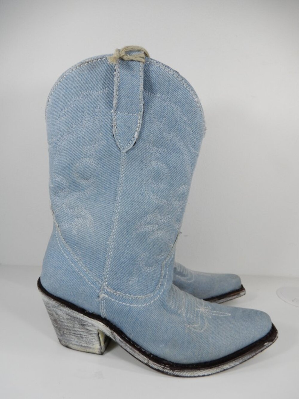 LIBERTY BLACK Western Boots Bootie Size 6 Blue Denim Leather Handmade Mexico NEW